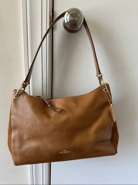 Coach Brown Pebbled Leather Shoulder Bag with Gold Hardware